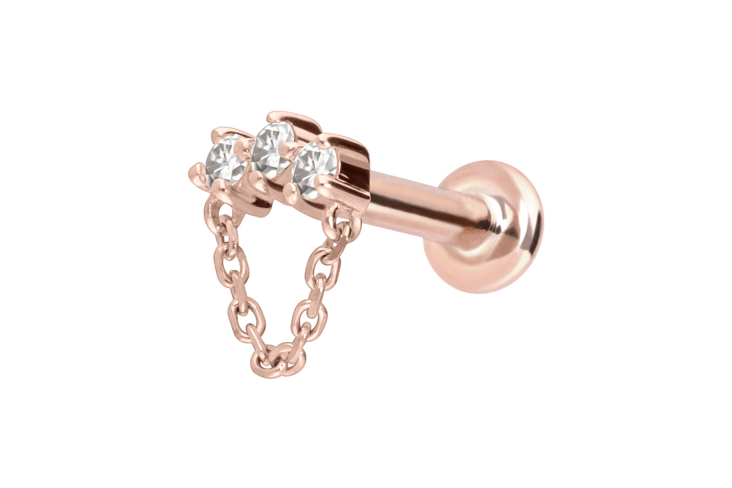 14 Karat Gold Labret Piercing mit Innengewinde MOISSANIT-BOGEN + KETTE